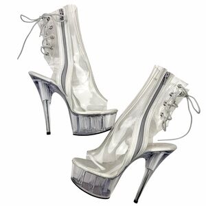 Pleaser Delight Clear Platform Lace Up Ankle Boots Stiletto Heels